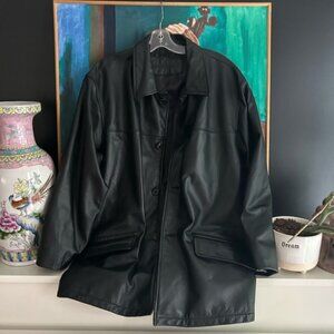 Britches Classic Black Leather Trench Coat for Men M
